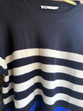 Soft Black Wool striped sweater- 100% Wool